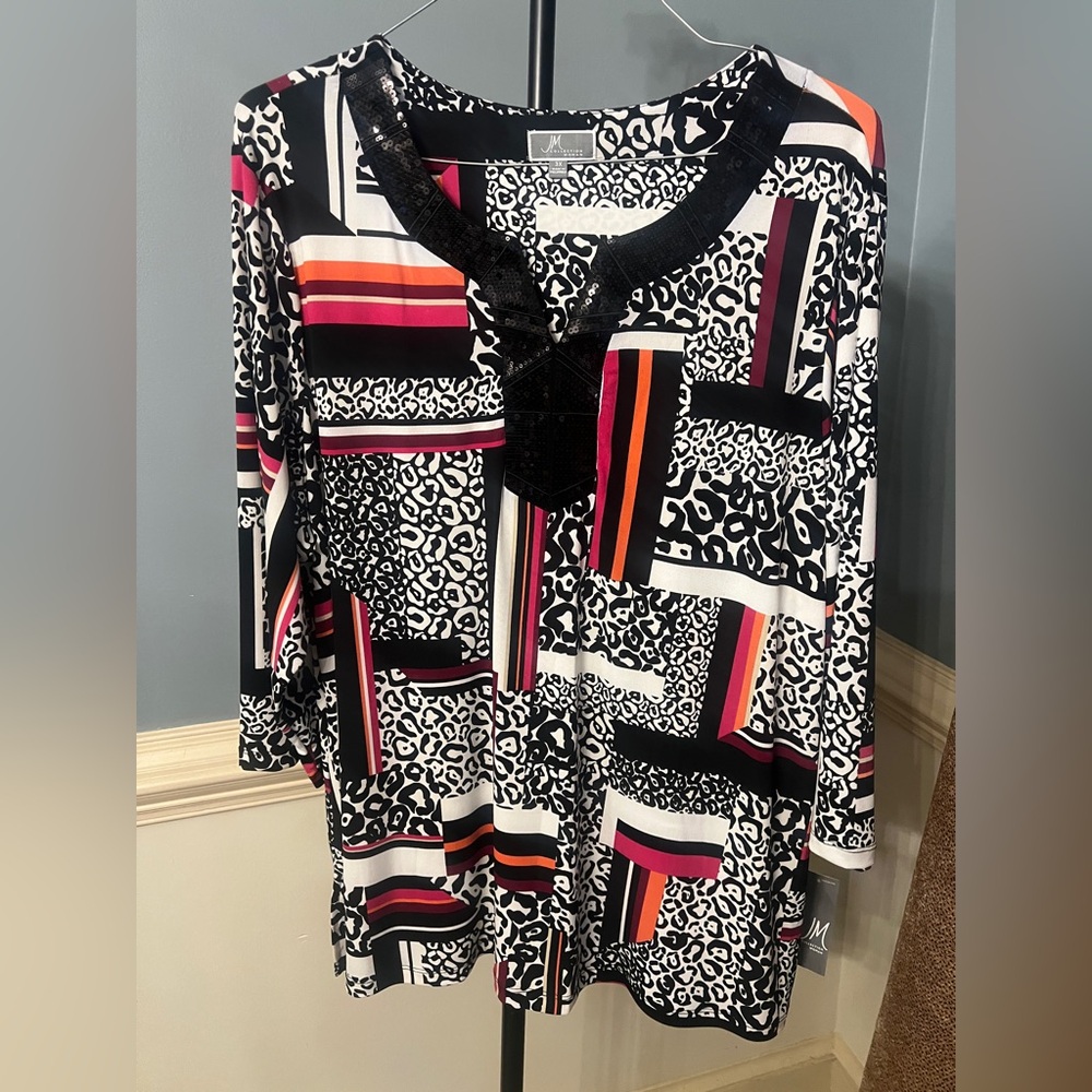 JM Collection sequin NWT‎ Multicolor Animal Print Tunic Top 3X